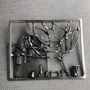 Silver Tree and House Brooch